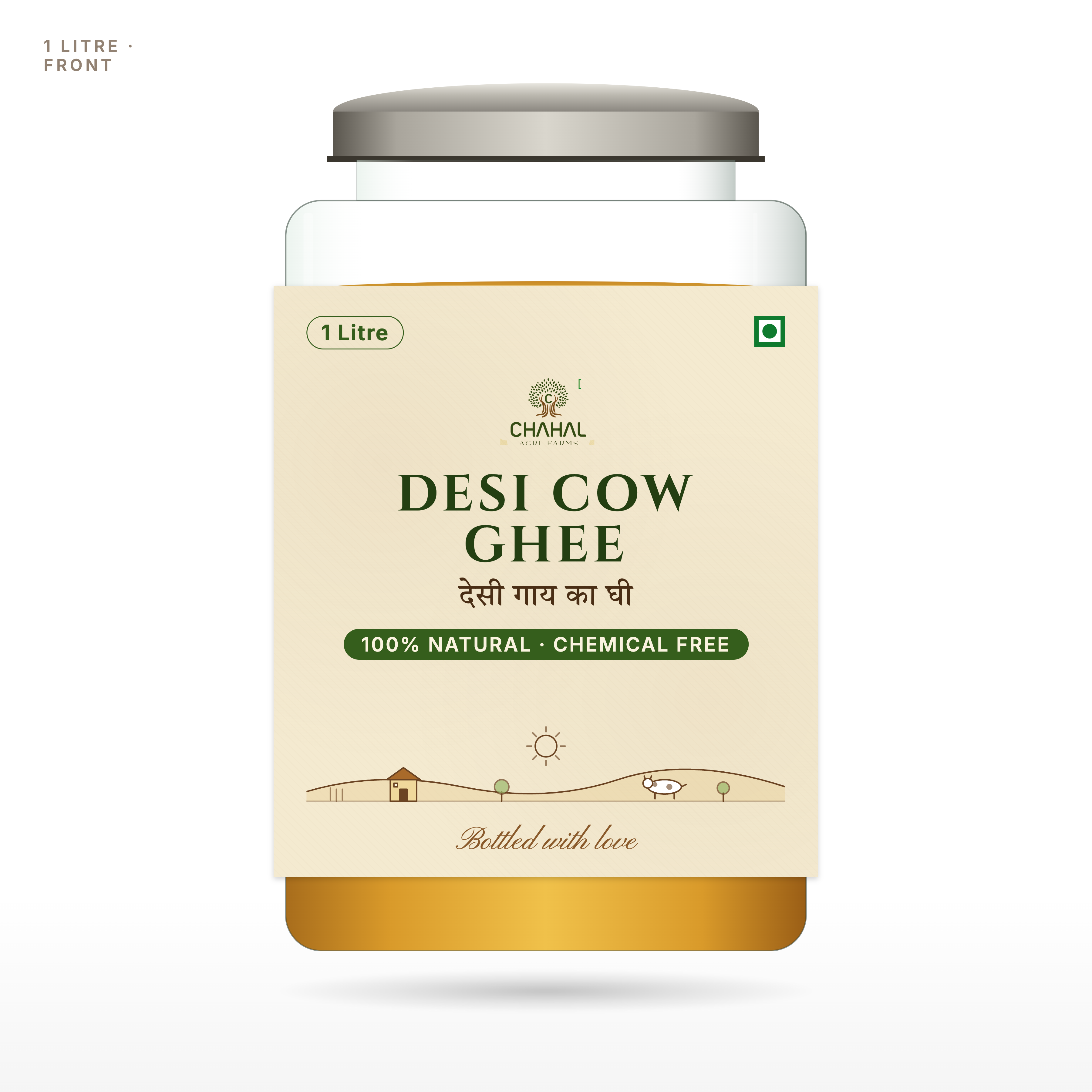 Pure desi cow ghee 1 litre glass jar — traditional bilona ghee from Singhpur Sani UP