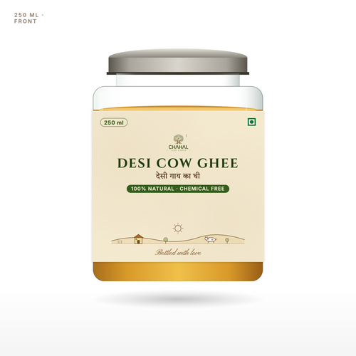 Desi cow ghee 250ml glass jar — Chahal Agri Farms bilona method, Sambhal UP