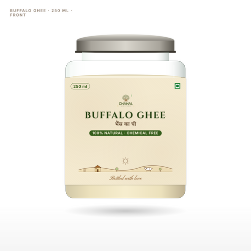 Buffalo ghee 250ml glass jar front — Chahal Agri Farms bilona method