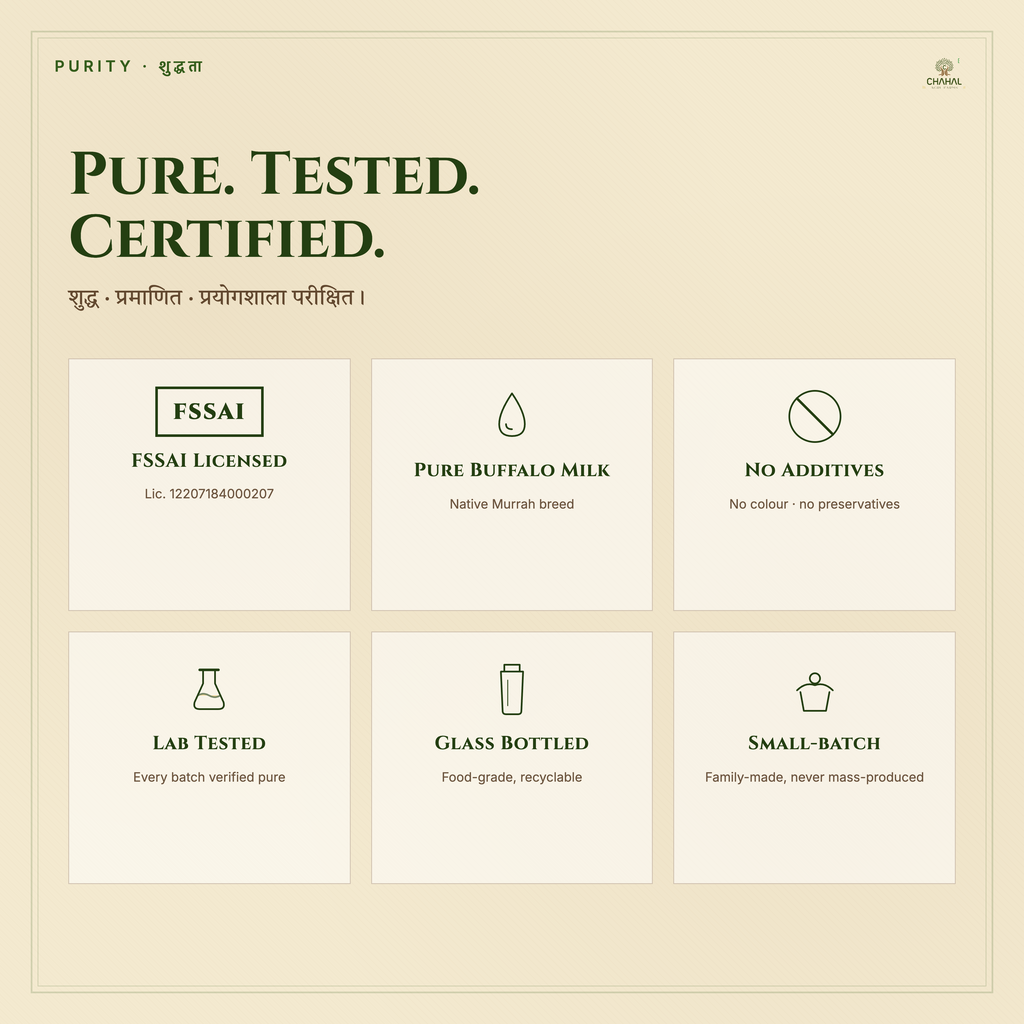 NABL lab tested pure buffalo ghee — Equinox Labs certified, Chahal Agri Farms
