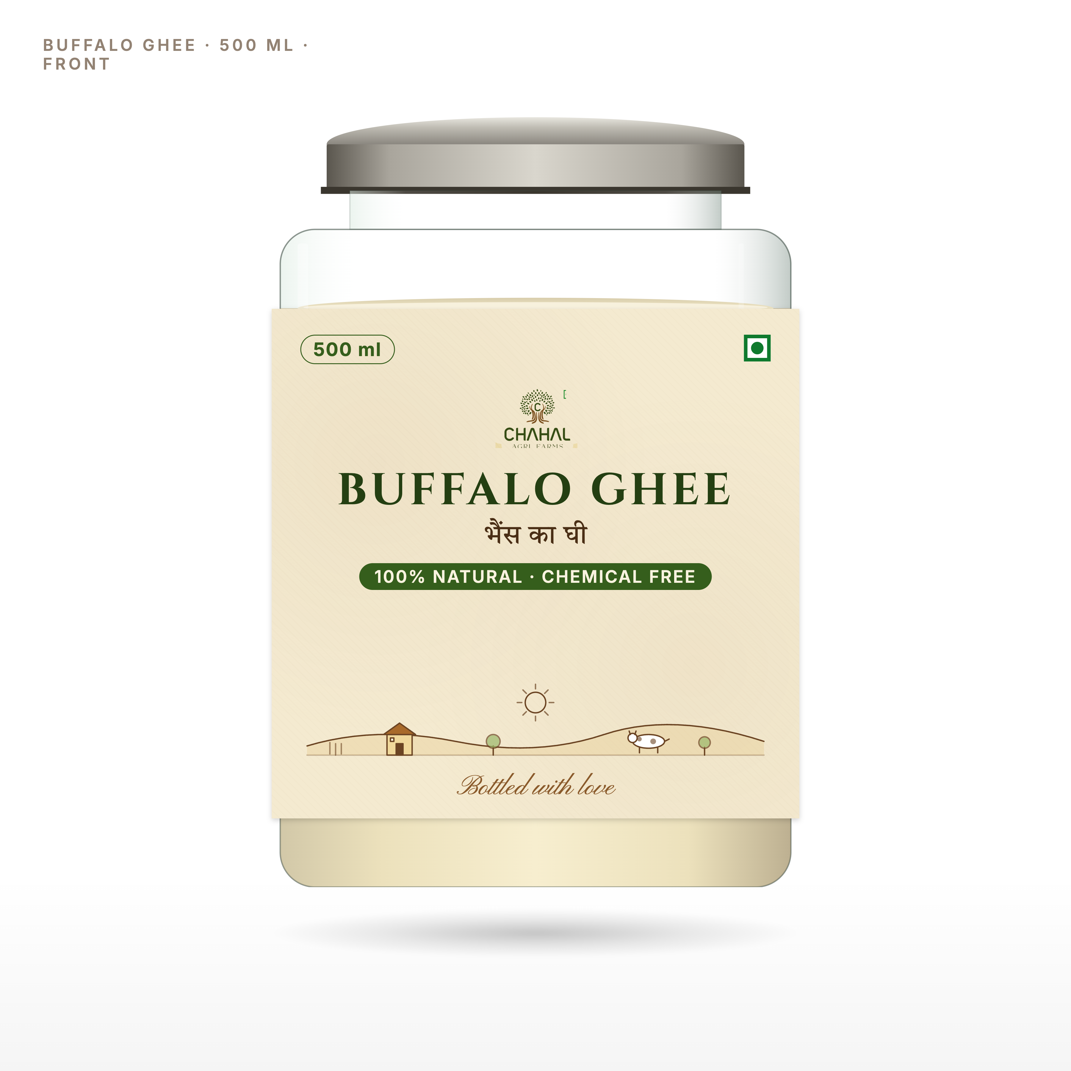 Rich creamy buffalo ghee 500ml glass jar — bilona method West UP