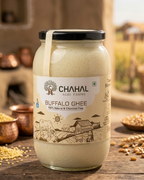 Chahal Agri Farms desi buffalo ghee 1 litre glass jar — bilona churned, barosi method