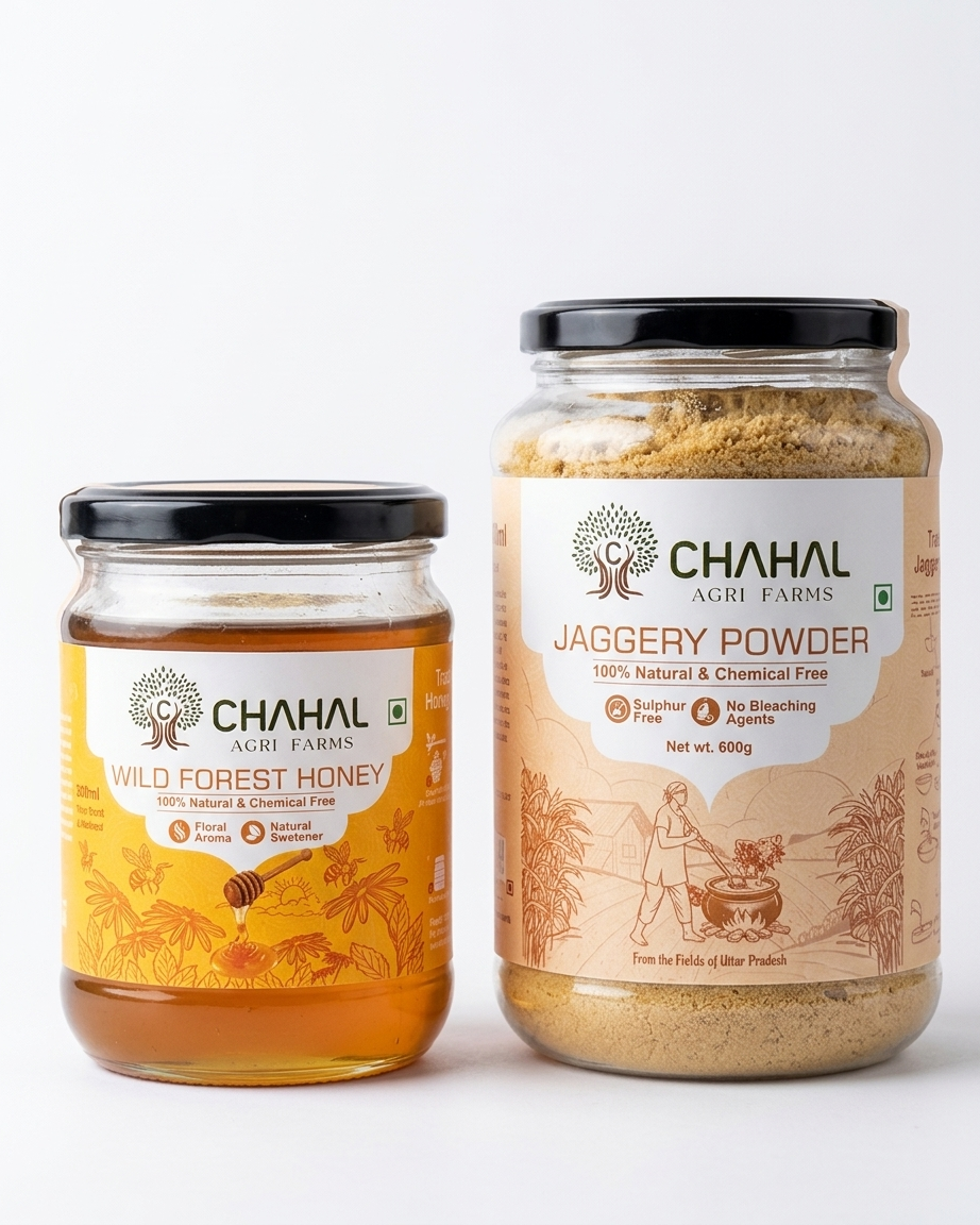 Natural Sweeteners Combo — forest honey and jaggery powder, Chahal Agri Farms